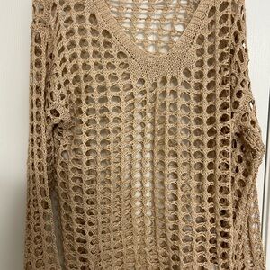 Tan Crochet Knit Sweater